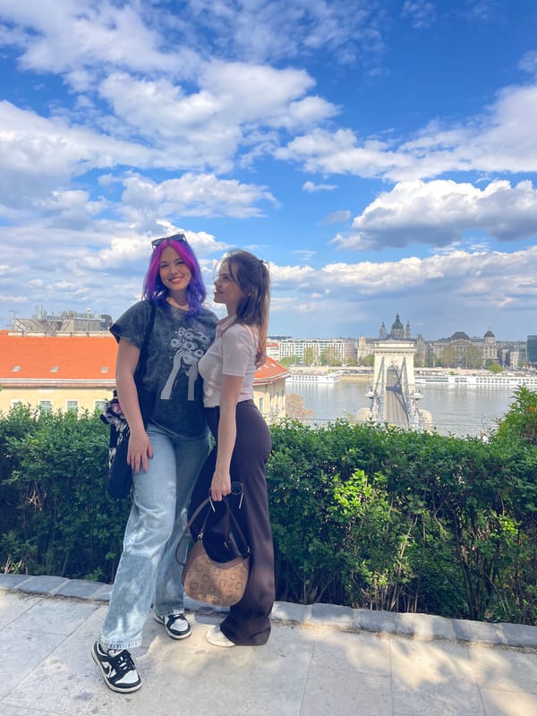 Tourists photograph scenic Budapest views from Danube River overlook