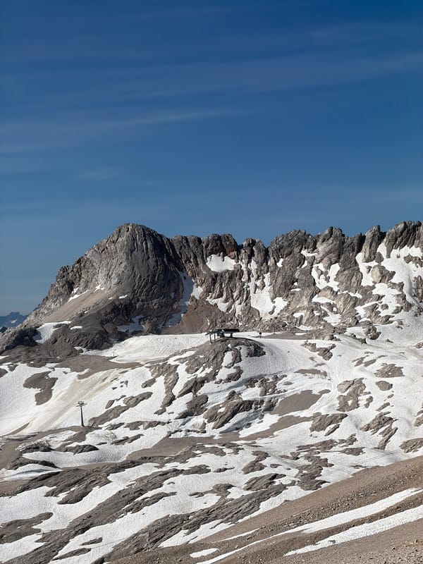 Snow-dusted alpine terrain above Garmisch-Partenkirchen on a clear day