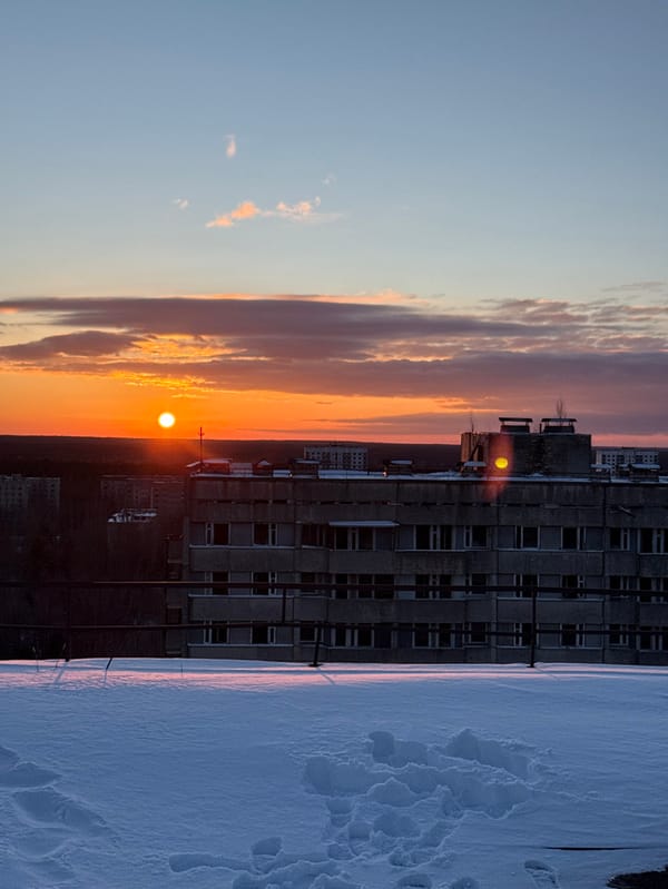 Winter views of abandoned Pripyat documented from elevated positions