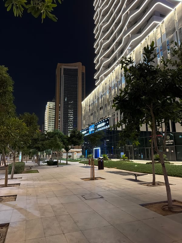 Nighttime architectural documentation captured in modern Lusail, Qatar