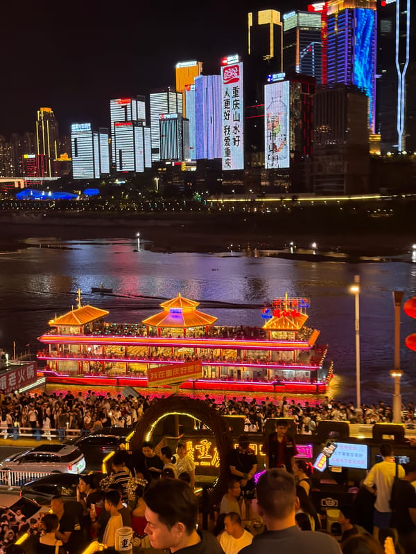 Chongqing's Yuzhong District lit up on a Saturday night