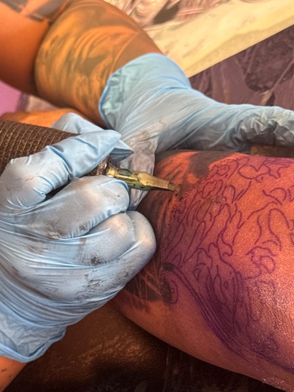 Tattoo in progress, needle to skin in Vigo