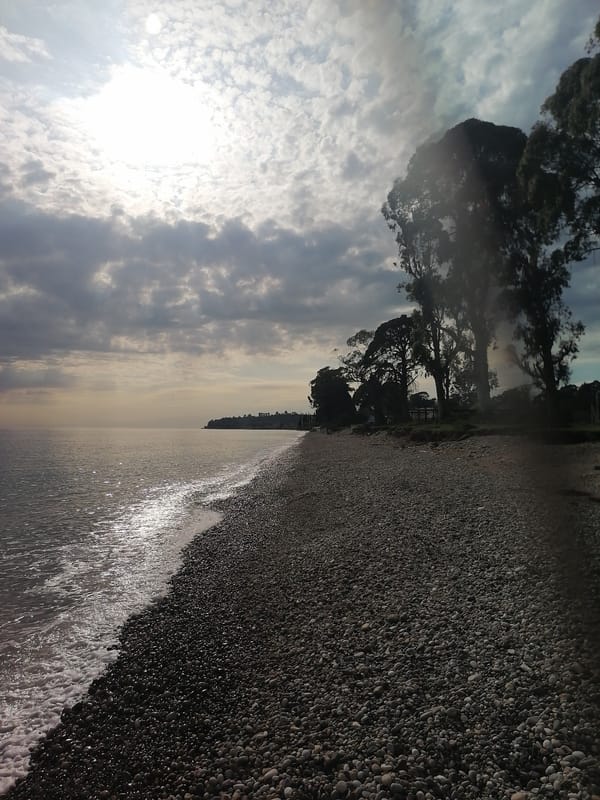 Empty pebble beach documented in New Athos, Abkhazia