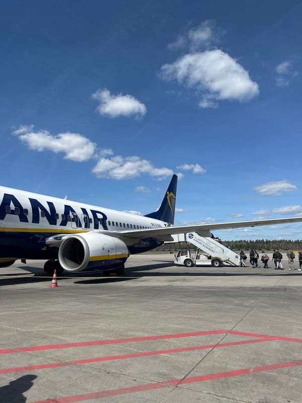 Ryanair passengers disembark at Nuremberg Airport