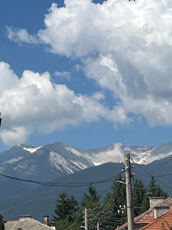 Bansko rooftops with the Pirin Mountains in the background