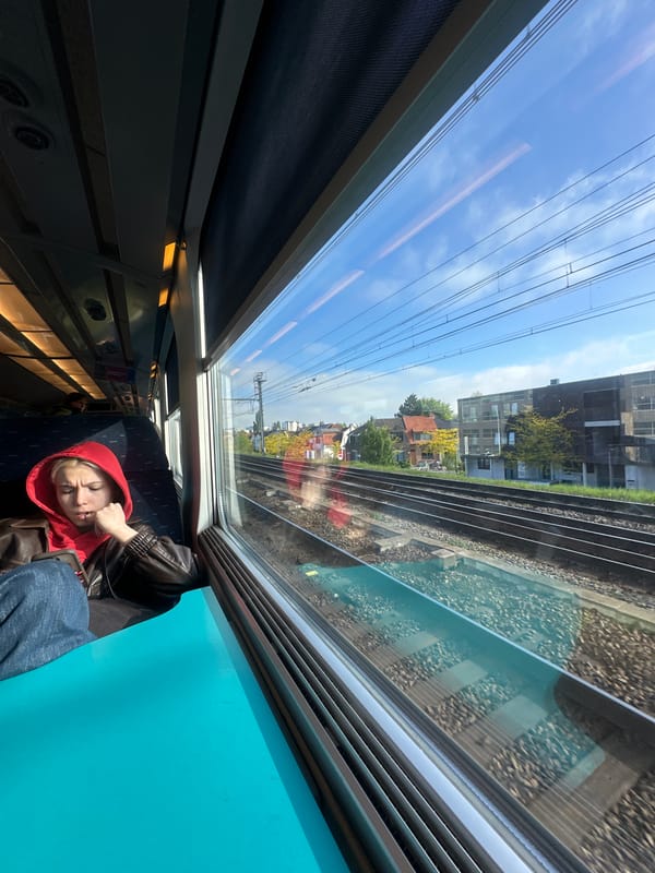 Train passenger rests during morning commute in Antwerp
