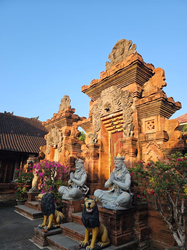 Exploring Balinese temple architecture and street scenes in Denpasar