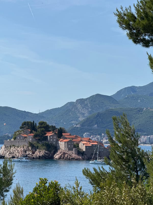 Tourist documents visit to Montenegro's Sveti Stefan island village