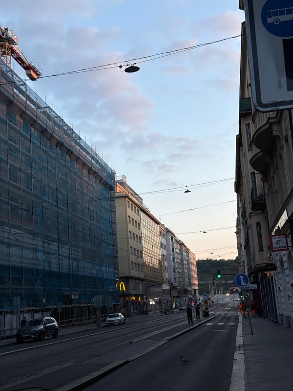 Street scenes and a kebab spot near Palladium, central Prague