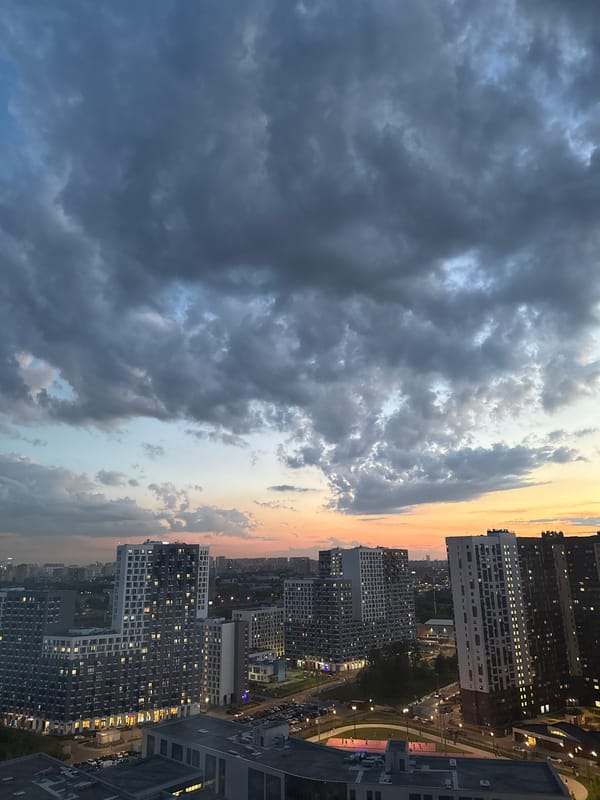 Dramatic sunset documented over Lyubertsy cityscape from high vantage point