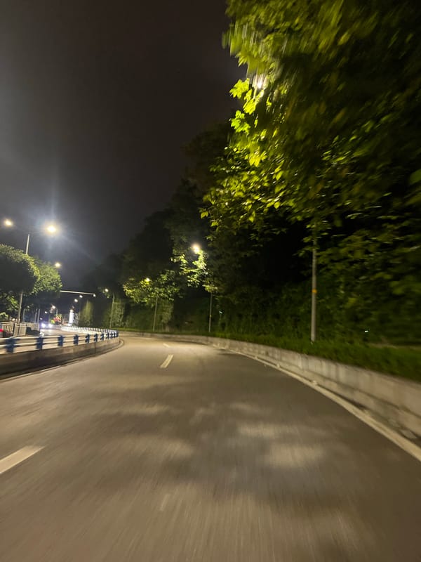 Nighttime drive through wet Jiulongpo District streets documented