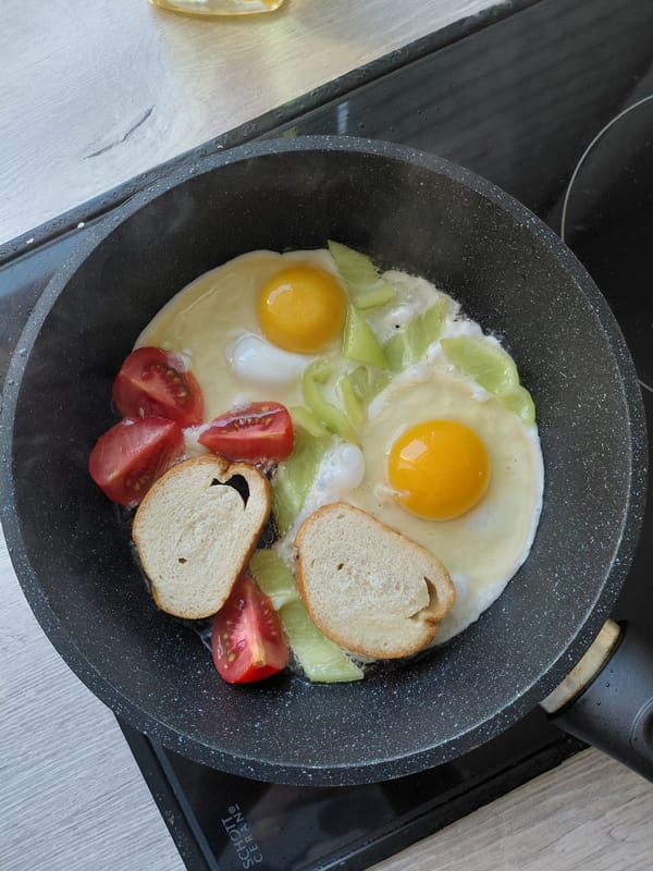 Early morning breakfast vibes in Novosibirsk — eggs, strawberries, good morning