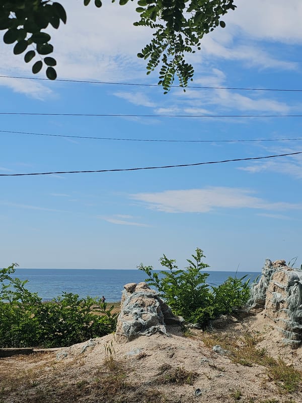Skadovsk coastline and city plaza on a quiet morning