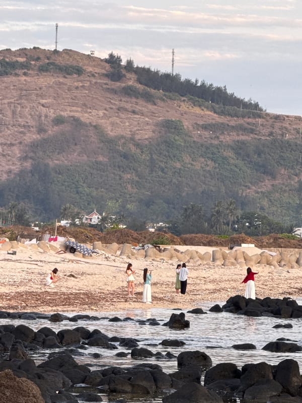 Evening scenes at Lý Sơn Island's lighthouse and rocky shore