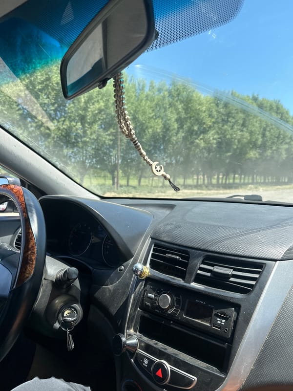 Driving through rural Kyzyl-Shark on a dirt road