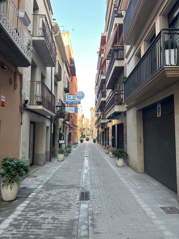 Sunny morning streets in Sant Feliu de Guíxols, Costa Brava