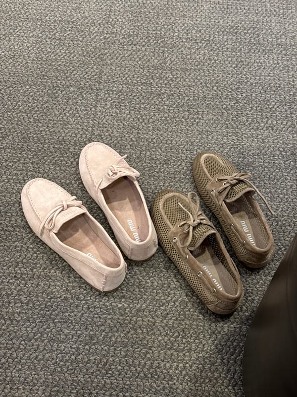 Miu Miu shoes photographed on carpet in San Diego