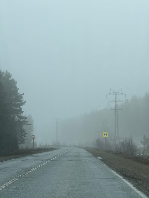 Heavy fog blankets roads and infrastructure in Novyi, Russia