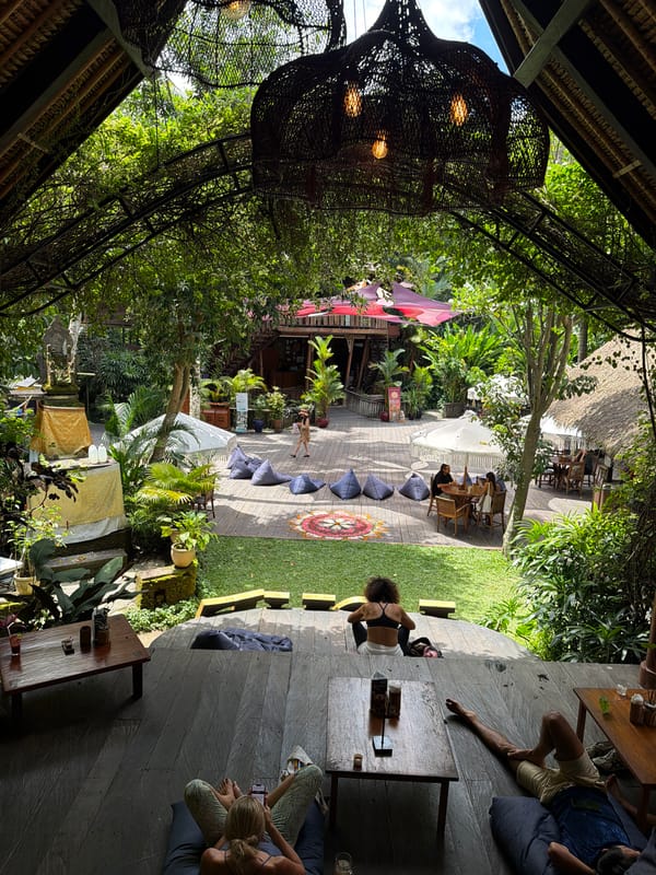 Yoga retreat activities captured in Peliatan, Indonesia