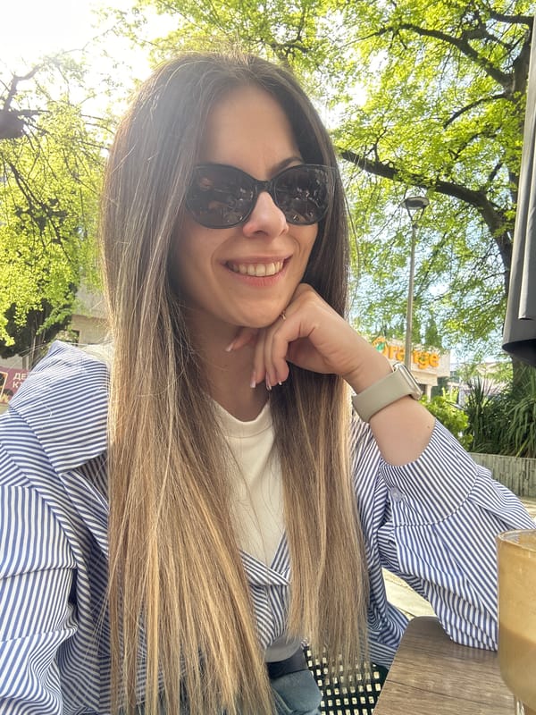 Woman enjoys coffee selfie moment in Bulgarian city