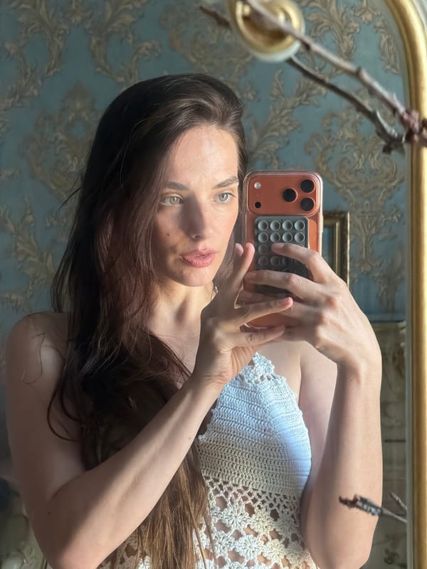 Mirror selfie series in a vintage-decorated room in Ufa