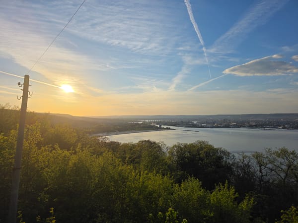 Golden hour panoramic view captured over Varna, Bulgaria