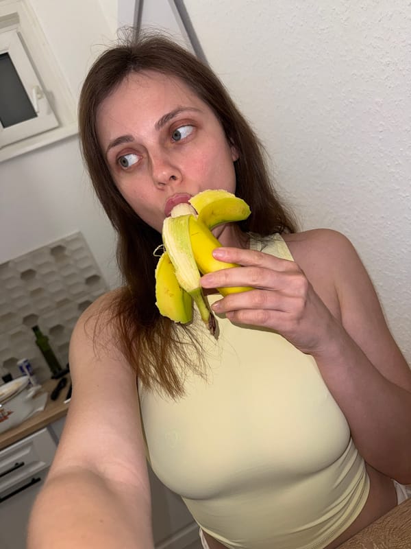 Woman eating banana documented in Hungarian village