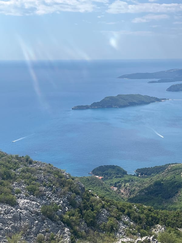 Scenic Adriatic islands photographed from Montenegro coastline