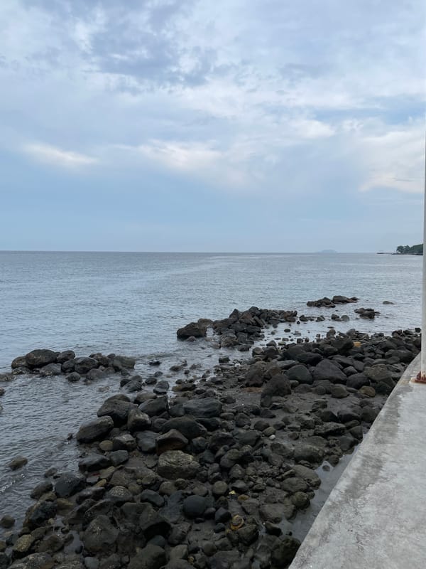 Morning coastal views captured along Bacong seawall under cloudy skies