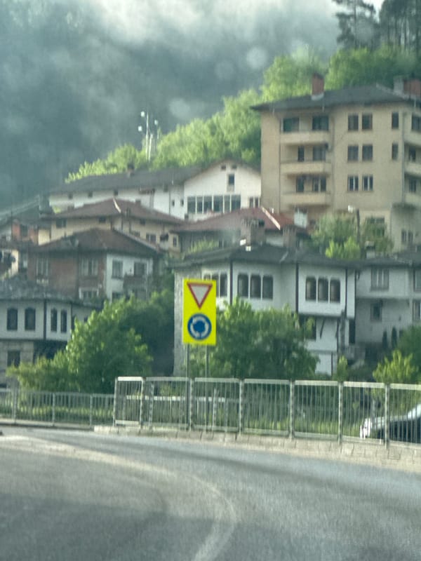 Morning drive through wet streets in Smolyan, Bulgaria