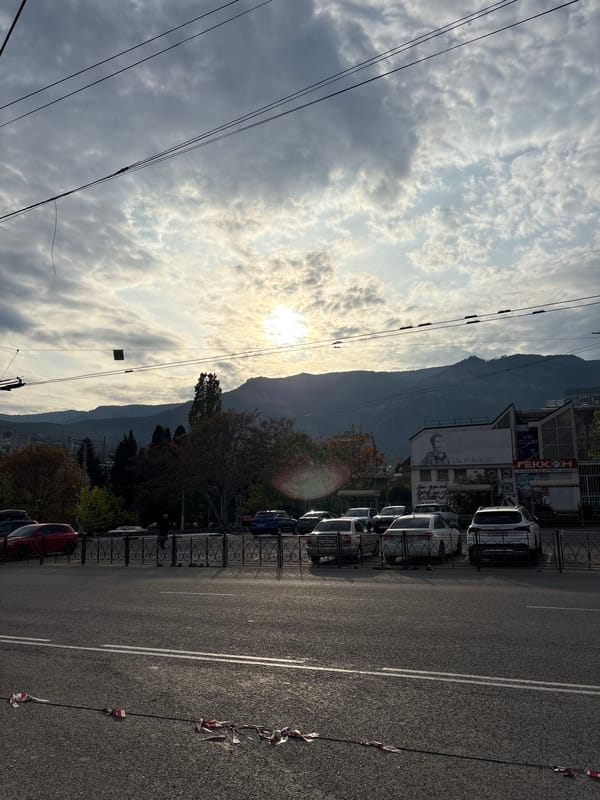 Sunny afternoon street scene documented in Yalta, Ukraine