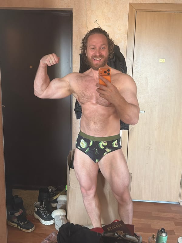 Man's morning beauty routine documented with Chihuahua in Saint Petersburg