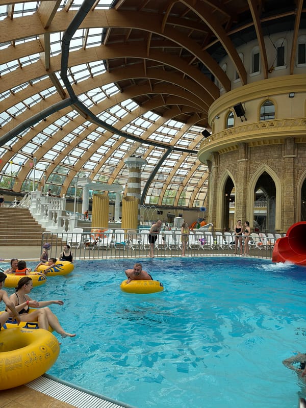 Indoor water park sees activity during rainy morning