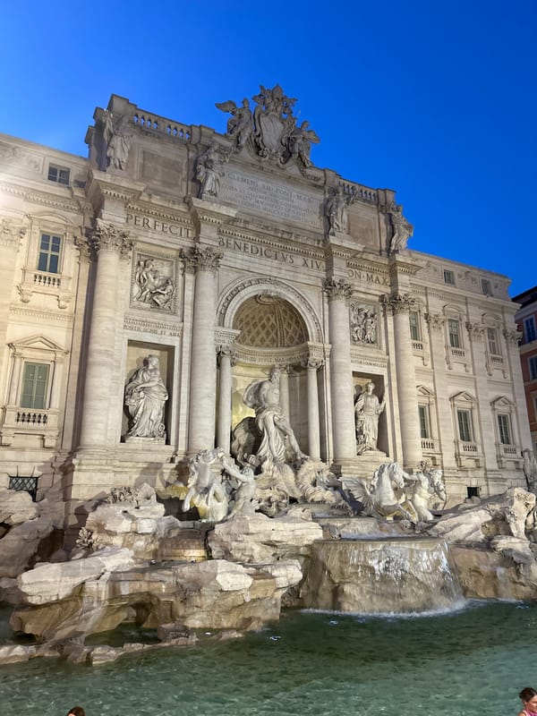Trevi Fountain glowing under artificial lights at night