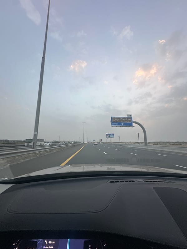 Traffic observed on Dubai highway from vehicle dashboard view