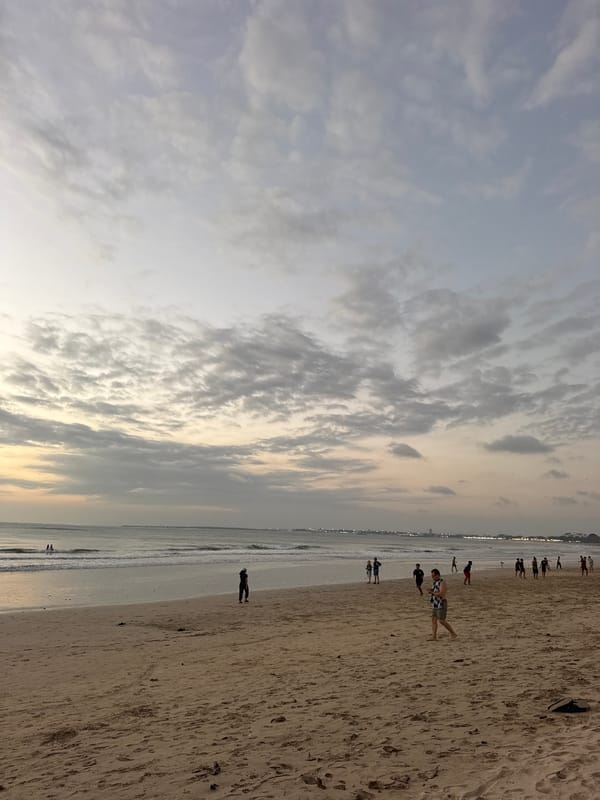 Sunset hour on a Kuta Selatan beach, multiple perspectives