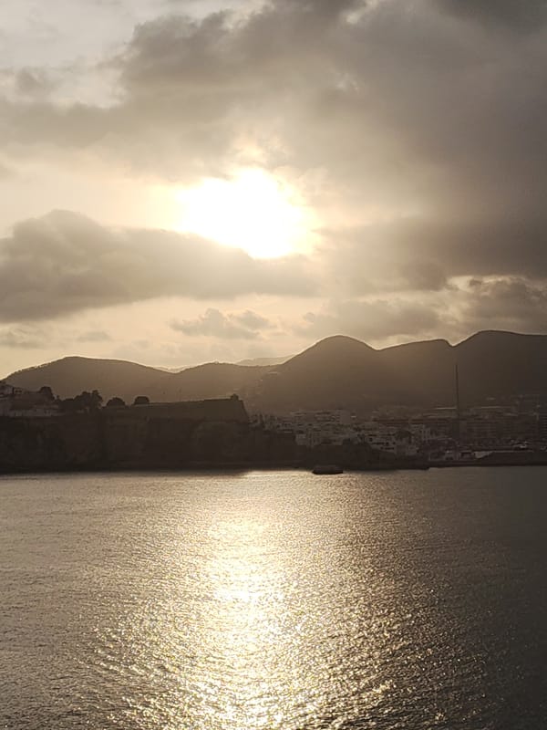 MSC Musica cruise ship docked during sunset in Ibiza