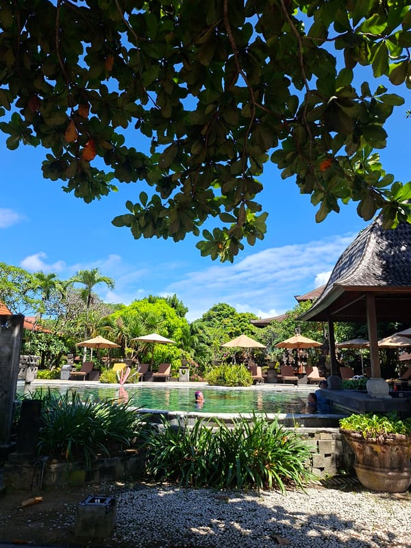 Tropical beach resort captured in pre-dawn Denpasar documentation