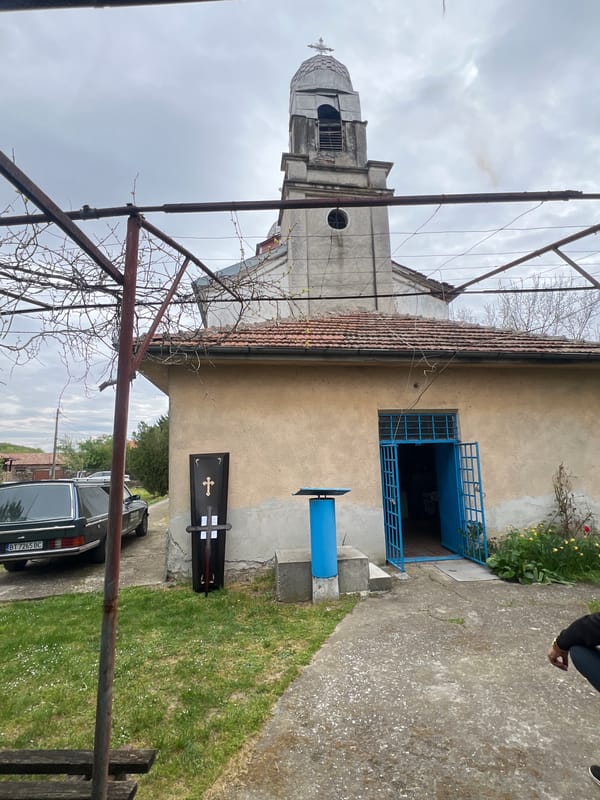 Church exterior documented in Parvomaitsi, Bulgaria under overcast skies