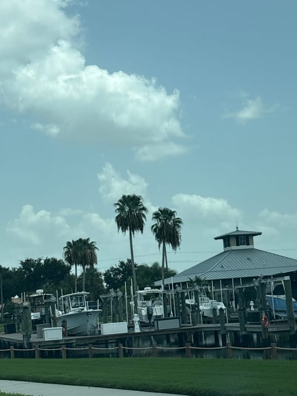 Bradenton marina and canal life on a cloudy summer afternoon