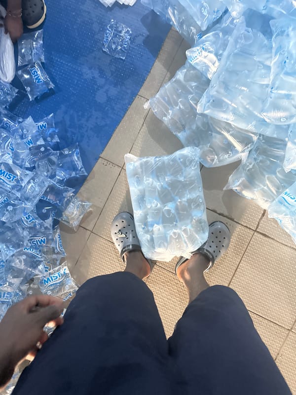 Water packaging operations and street life documented in Jos