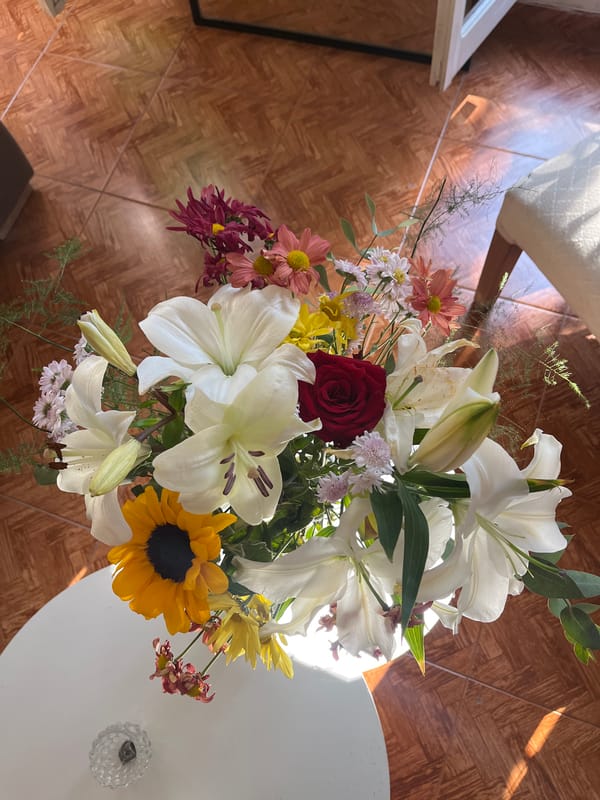 Mixed flower bouquet documented in Argentina indoor setting
