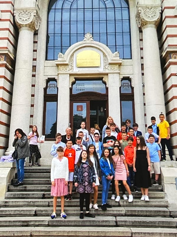 Evening scenes from Sofia: library gathering, theatre, domestic cat moments
