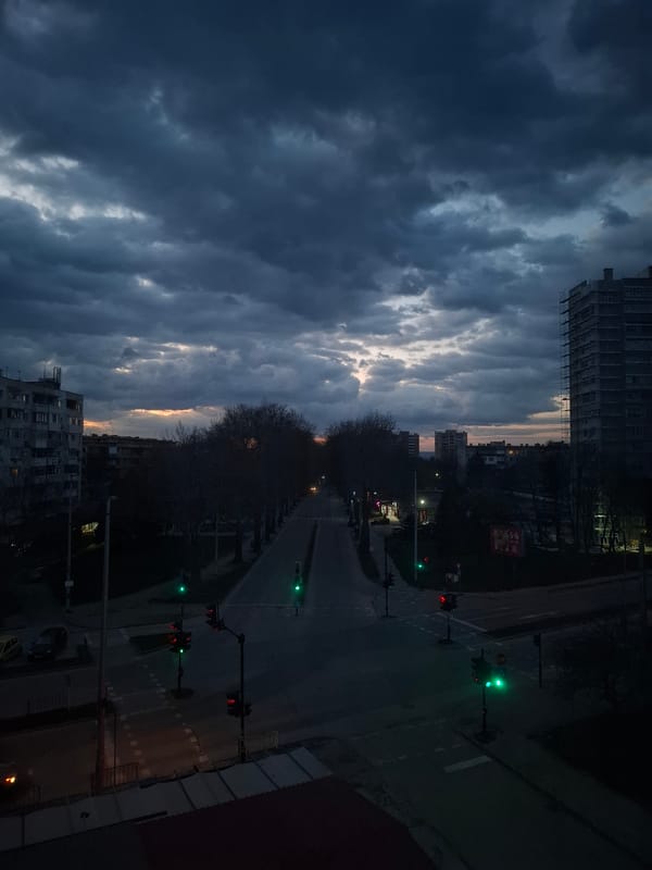 Dusk intersection view captured in Shumen, Bulgaria