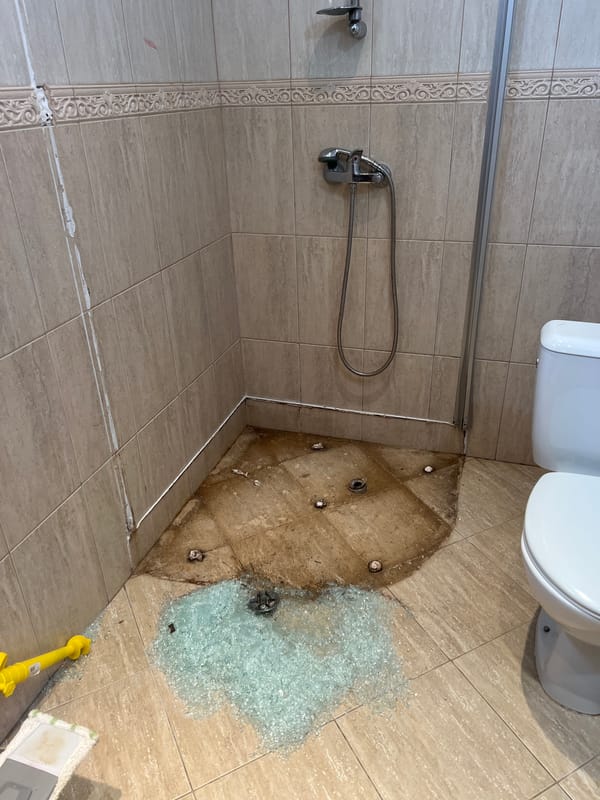 Glass shower door shatters in Byala bathroom