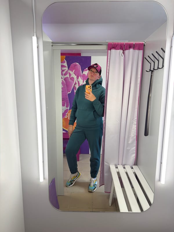 Person takes selfies in Chaikovsky dressing room