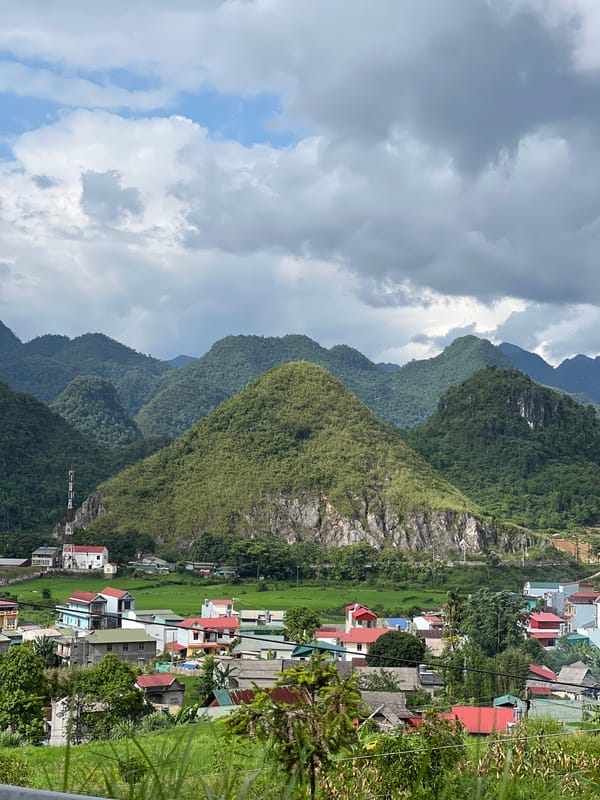 Mountain road and valley views in Quản Bạ, Vietnam