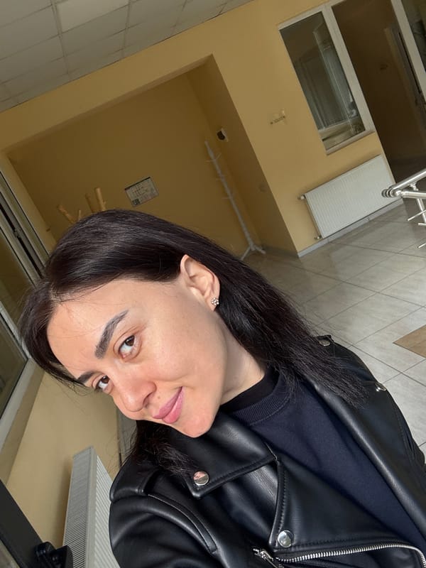 Woman in leather jacket photographed in Tbilisi, Georgia