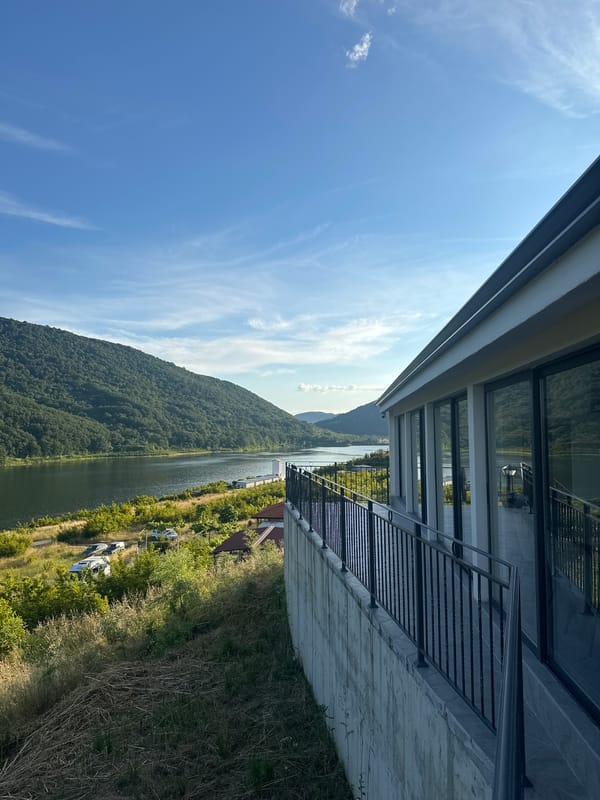 Evening lakeside retreat with pool and scenic mountain views