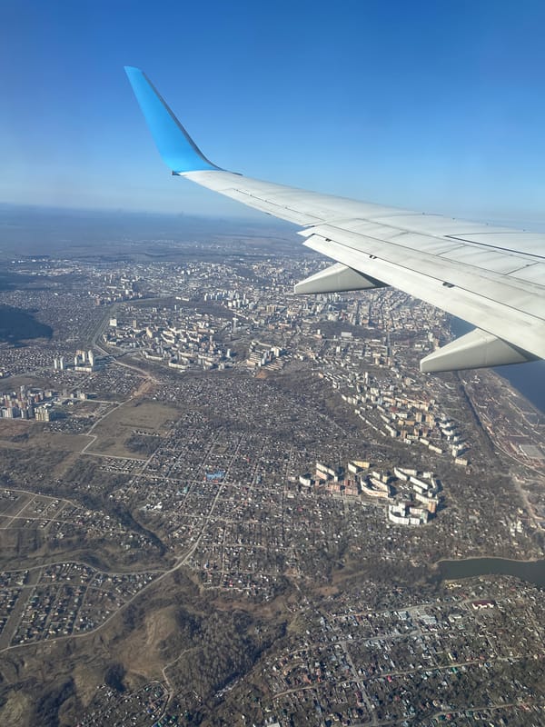 Aerial view of Sokol, Russia captured from airplane window